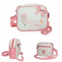 TRACOLLINA OWLS ENSÒ OIRIGINAL 1 TASCA ESTERNA CON ZIP IN SIMILPELLE ROSA E PANNA CON APPLICAZIONI 18X15X5CM 100%PU