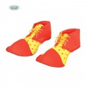 SCARPE CLOWN PAGLIACCIO ADULTO IN STOFFA COLORATE ROSSO E GIALLO A POIS 36 CM SHOES FIESTAS GUIRCA CARNEVALE