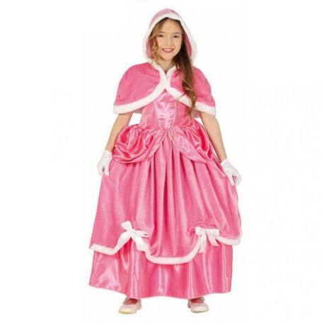 COSTUME PRINCIPESSA D"INVERNO 5/6 ANNI VESTITO E MANTELLO CON CAPUCCIO ROSA PER TRAVESTIMENTI DI CARNEVALE. NO ACCESSORI