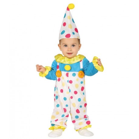 COSTUME BABY CLOWN CIRCO VESTITO PAGLIACCIO COMPL.TUTA E CAPPELLO 6/12 MESI PER TRAVESTIMENTI DI CARNEVALE NO ACCESSORI