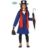 COSTUME BABYSITTER 7/9 ANNI VESTITO VITTORIANO CON SCIARPA/FIOCCO/CAPPELLO PER CARNEVALE A TEMA MARY POPPINS NO ACCESS.