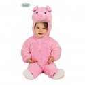 COSTUME CARNEVALE MAIALINO BABY 6/12 MESI ROSA VESTITO CON ZIP MONOTUTA CON CAPUCCIO E CODA NO ACCESSORI