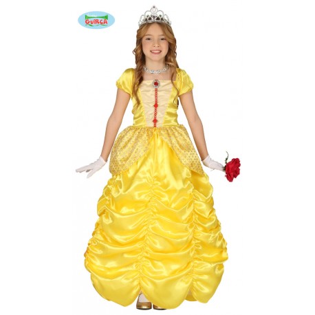 COSTUME CARNEVALE PRINCIPESSA GIALLA 5/6 ANNI VESTITO E DIADEMA TRAVESTIMENTI A TEMA BELLE LA BELLA E LA BESTIA NO ACCE.