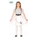 COSTUME CARNEVALE PIN UP 5/6 ANNI VESTITO ANNI 50/60 COMPLETO DI FIOCCO E CINTURA A TEMA SANDY FILM GREASE NO ACCESSORI