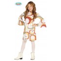 COSTUME CARNEVALE HIPPIE ANNI 70 VESTITO FIGLI DEI FIORI 7/9 ANNI BIMBA ABITO DISCOTECA RETRÒ NO ACCESSORI C.88471GUIRCA