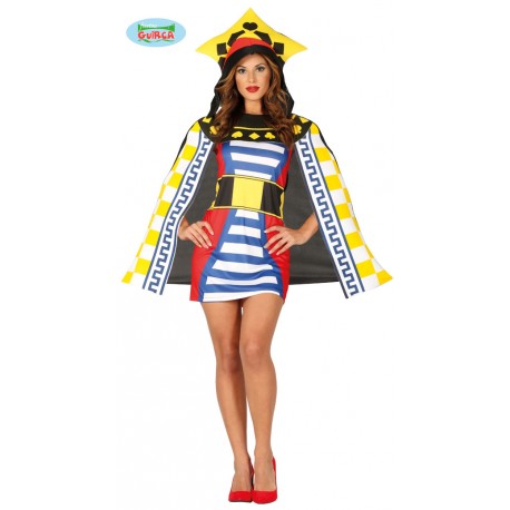 COSTUME CARNEVALE REGINA DI CARTE DA GIOCO VESTITO CAPPELLO E MANTELLOTG.L42/44 DONNA ADULTA NO ACCESSORI 100% POLIEST.