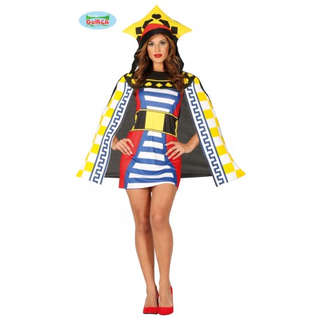 COSTUME CARNEVALE REGINA DI CARTE DA GIOCO VESTITO CAPPELLO E MANTELLOTG.M38/40 DONNA ADULTA NO ACCESSORI 100% POLIEST.