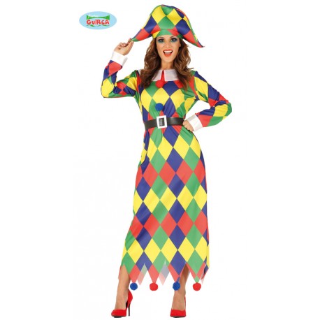 COSTUME CARNEVALE ARLECCHINO DONNA TG.L 42/44 VESTITO ARLECCHINA COMPLETO CAPPELLO E CINTURA 100%POLIEST.NO ACCESSORI