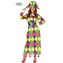 COSTUME CARNEVALE ARLECCHINO DONNA TG.M 38/40 VESTITO ARLECCHINA COMPLETO CAPPELLO E CINTURA 100%POLIEST.NO ACCESSORI