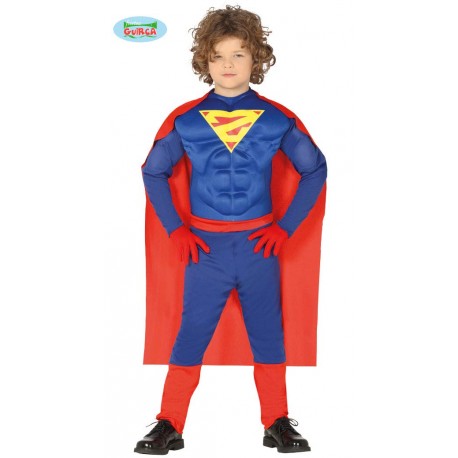 COSTUME CARNEVALE SUPER HERO MUSCLE HERO 3/4 ANNI VESTITO COMPLETO TUTA E MANTELLO X FESTE A TEMA SUPERMAN NO ACCESS.