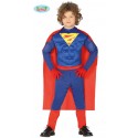 COSTUME CARNEVALE SUPER HERO MUSCLE HERO 3/4 ANNI VESTITO COMPLETO TUTA E MANTELLO X FESTE A TEMA SUPERMAN NO ACCESS.