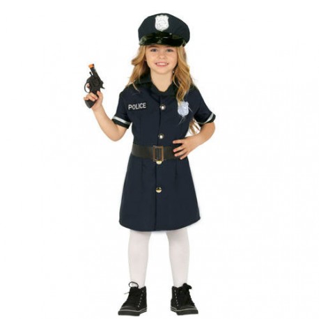 COSTUME CARNEVALE POLIZIOTTA 3/4 ANNI VESTITO COMPLETO DI PISTOLA/MANETTE/CAPPELLO/CINTURA.BABY POLICE/AGENTE DI POLIZIA