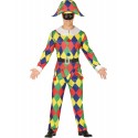 COSTUME CARNEVALE ARLECCHINO UOMO TG.L52/54 VESTITO COMPLETO CAPPELLO/CAMICIA/CINTURA/PANTALONI 100%POLIES.NO ACCESSORI