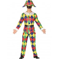 COSTUME CARNEVALE ARLECCHINO UOMO TG.M48/50 VESTITO COMPLETO CAPPELLO/CAMICIA/CINTURA/PANTALONI 100%POLIEST.NO ACCESSORI