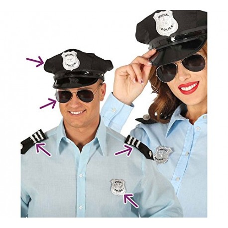 SET POLIZIA 4 PEZZI CAPPELLO/OCCHIALI/SPALLINE/DISTINTIVO PER TRAVESTIMENTI DI CARNEVALE E SCENE A TEMA POLIZIESCO USA