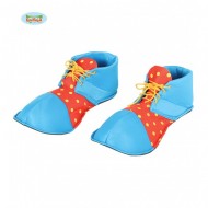 SCARPE DA CLOWN ROSSE E BLU 36CM CON LACCI TG.U.ADULTO PER TRAVESTIMENTI DI CARNEVALE E PARTY A TEMA PAGLIACCIO DA CIRCO