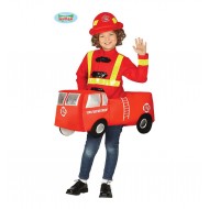 COSTUME CARNEVALE POMPIERE CON AUTOBOTTE BAMBINO 5/6 ANNI VESTITO COMPLETO CAPPELLO E MAGLIA CON CAMION NO ACCESSORI