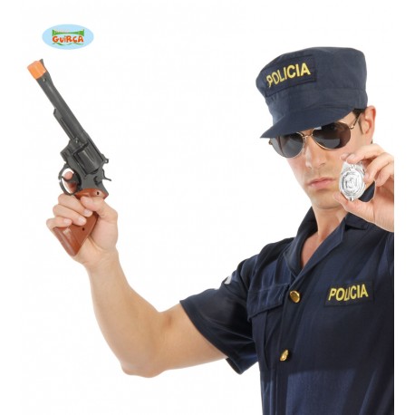 SET 2 PEZZI PISTOLA 44 MAGNUM CLIK CLIK E DISTINTIVO POLIZIA POLICE FORCE ARTICOLI PER TRAVESTIMENTI DI CARNEVALE