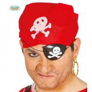 SET PIRATA BANDANA ROSSA E BENDA COPRI OCCHIO NERO CON TESCHIO PER TRAVESTIMENTI DI CARNEVALE HALLOWEEN COD 16057 GUIRCA