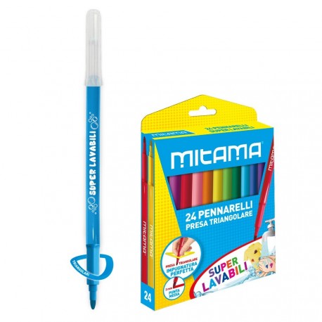 MITAMA 24 COLORI PENNARELLI SUPER LAVABILI PRESA TRIANGOLARE IMP.PERFETTA CONSIGL.DAI PEDAGOGISTI ! PUNTA 3MM NON RIENTA