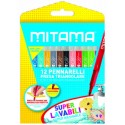 MITAMA 12 COLORI PENNARELLI SUPER LAVABILI PRESA TRIANGOLARE IMP.PERFETTA CONSIGL.DAI PEDAGOGISTI ! PUNTA 3MM NON RIENTA