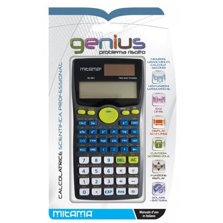 MITAMA GENIUS CALCOLATRICE SCIENTIFICA PROFESSIONAL MI 991 8X16CM 401 FUNZ.10+2 CIFRE DISPLAY 2 LINEE SOLARE E BATTERIA