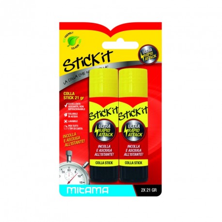 MITAMA BLISTER 2 COLLA STICK 21 GR.RAPID ATTACK SENZA SOLVENTI STICK ULTRARAPIDA PER TUTTI I TIPI DI CARTA VELOCE TENACE