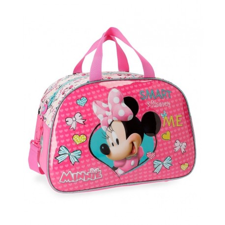 BORSA DA VIAGGIO CON TRACOLLA UTILE X PALESTRA E PISCINA MINNIE HAPPY HELPERS DISNEY40X28X22CM FUCSIA STAMPA A RILIE.PVC