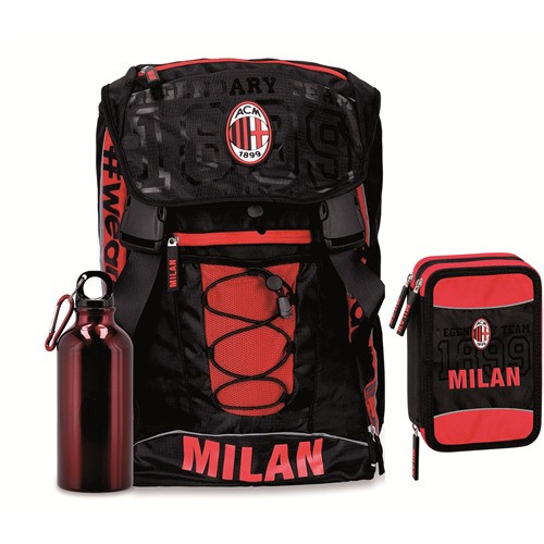 Milan zaino scuola + astuccio 3 cerniere-prodotto ufficiale-rosso nero -  Cartabbia Shop