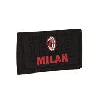 PORTAFOGLIO A STRAPPO CON FELTRO AC MILAN 12X8CM MULTI TASCHE P.SPICCI CON ZIP NERO CON LOGO PROD.UFFICIALE PANINI ITALY