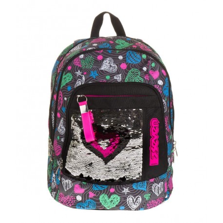 ZAINO SCUOLA SEVEN ORGANIZZATO ADVANCED SHINEHEART NERO O ROSA CON PAILLETTES REVERSIBILI PROD.GARANTITO SEVEN ITALY