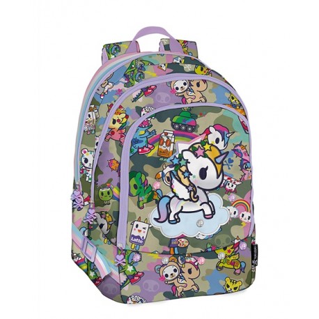 SCHOOL PACK TOKIDOKI UNICORNO ZAINO ORGANIZZATO 3 ZIP 43X34X22CM + ASTUCCIO 41 PEZZI FRIXION/GIOTTO/TRATTO.PANINI SCUOLA