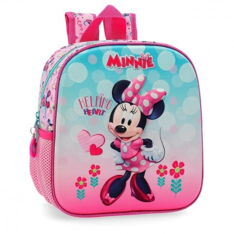 ZAINO ASILO MINNIE HEART DISNEY ROSA E AZZURRO BORDI GLITTER FUCSIA 23X25X10CM UTILE PER GITE E VIAGGI