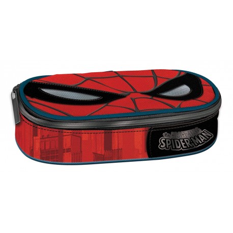 ASTUCCIO OVALE THE AMAZING SPIDER MAN MARVEL ROSSO E NERO OCCHI A RILIEVO 22X10X8CM DISTRIBUITO DA PANINI SCUOLA ITALY