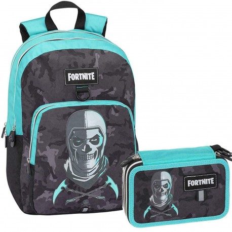 SCHOOL PACK FORTNITE SKULLTROOPER ZAINO ORGANIZZATO 44X31X16CM3ZIP +ASTUCCIO 3 ZIP 41PZ.FRIXION/GIOTTO/LYRA.PANINI ITALY