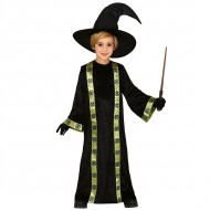 COSTUME MAGO STREGONE 7/9 ANNI TUNICA E CAPPELLO VESTITO CARNEVALE E HALLOWEEN A TEMA MAGO MERLINO HORROR NO ACCESSOR