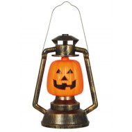 LANTERNA ZUCCA CON LUCE 32CM ANTICATA PER ALLESTIMENTI SALE PER FESTE DI HALLOWEEN HORROR FUNZIONA A BATTERIE INCLUSE