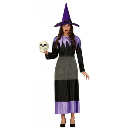 COSTUME STREGA ADULTA TG L LILLA VESTITO CON CAPPELLO BAVARO GONNA RET.PER TRAVESTIMENTI DI CARNEVALE HALLOWEN HORROR