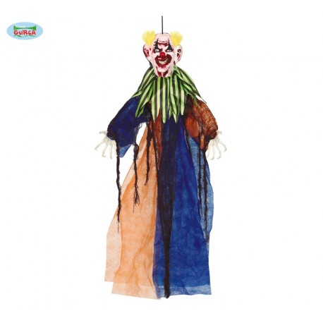 CLOWN MOSTRO PENDENTE PAGLIACCIO SORRIDENTE CON LUCI 90CM PER ADDOBBI SALE FESTE VETRINE E SCENE HORROR HALLOWEEN