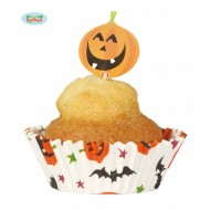 BLISTER 24 PEZZI PIROTTINI E STECCHINI ZUCCHE HALLOWEEN PER TORTINE MUFFIN DOLCI FATTI IN CASA PER FESTE A TEMA HORROR