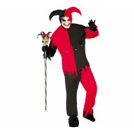 COSTUME JOKER ROSSO E NERO VESTITO PER TRAVESTIMENTI DI HALLOWEEN/CARNEVALE E SPETTAC.HORROR CAPPELLO/CAMICIA/PANTALONE