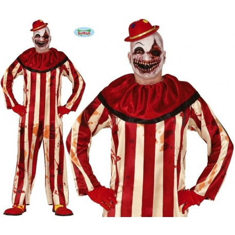 COSTUME PAGLIACCIO ASSASSINO TG.52/54 TUTA E COLLETTO VESTITO CLOWN PER TRAVESTIMENTI HALLOWEEN HORROR NO ACCESSORI