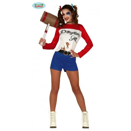 COSTUME DONNA TG.S PAZZA PERICOLOSA VESTITO 3 PZ.TRAVESTIMENTI DI CARNEVALE HALLOWEEN HARLEY QUINN SUICIDE NO ACCESSORI