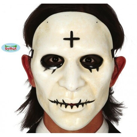 MASCHERA BOCCA CUCITA E CROCE IN PVC PER TRAVESTIMENTI HALLOWEEN CARNEVALE SCENE E A TEMA FILM MOVIE HORROR MOSTRO