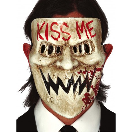 MASCHERA HORROR KISS ME IN PVC PER TRAVESTIMENTI HALLOWEEN CARNEVALE SCENE E A TEMA FILM LA NOTTE DEL GIUDIZIO HORROR