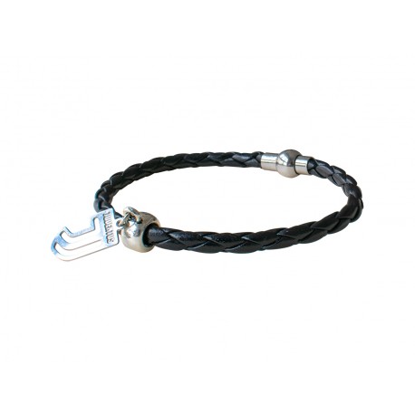 BRACCIALE FC JUVENTUS IN CUOIO INTRECCIATO NERO CON LOGO ACCIAIO SCATOLATO PRODOTTO UFFICIALE MIGLIARDI MADE IN ITALY