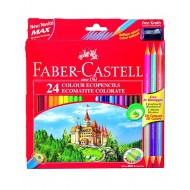 ASTUCCIO PASTELLI LEGNO ESAGONALI MATITE MINE RESISTENTI 24 COLORI BRILLANTI+3 OMAGGIO +TEMPERINO FABER CASTELL GERMANY