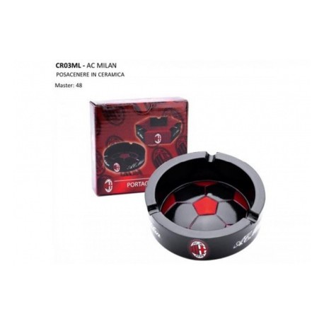POSACENERE AC MILAN IN CERAMICA NERA CON LOGO PORTACENERE TONDO 10,5X10,5CM PRODOTTO UFFICIALE DISTRIB.DA NEMESI ITALY