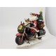 CARILLON SUONO E LUCI BABBO NATALE SU MOTO 30X27X14CM IN VETRORESINA COLORI NATALIZI ANTICATI TOP QUALITY CON SCATOLA