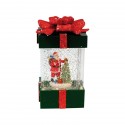 PALLA DI NEVE MUSICA E LUCI BABBO NATALE NELLA SCATOLA REGALO FIOCCO ROSSO 20X10X10CM A BATTERIE TOP QUALITY CON SCATOLA